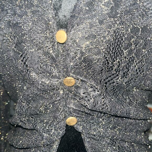 ZARA Sheer Black Lace Gold Buttons Long Sleeve Blouse Top Shimmery NWT - Picture 6 of 7
